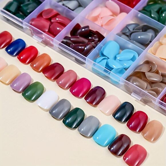 576pcs Pure Color Press-On Nails Set - Mixed Color System Short Square - Picture 3 of 9